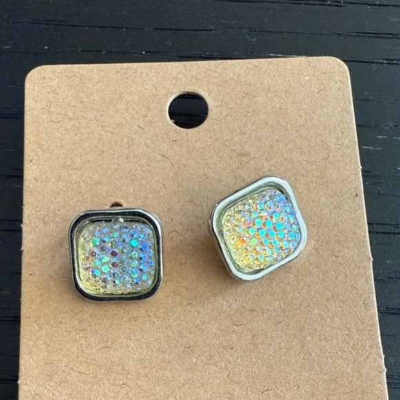 Women’s Elegant Silver and Rainbow Square Earrings - Picture 1 of 3